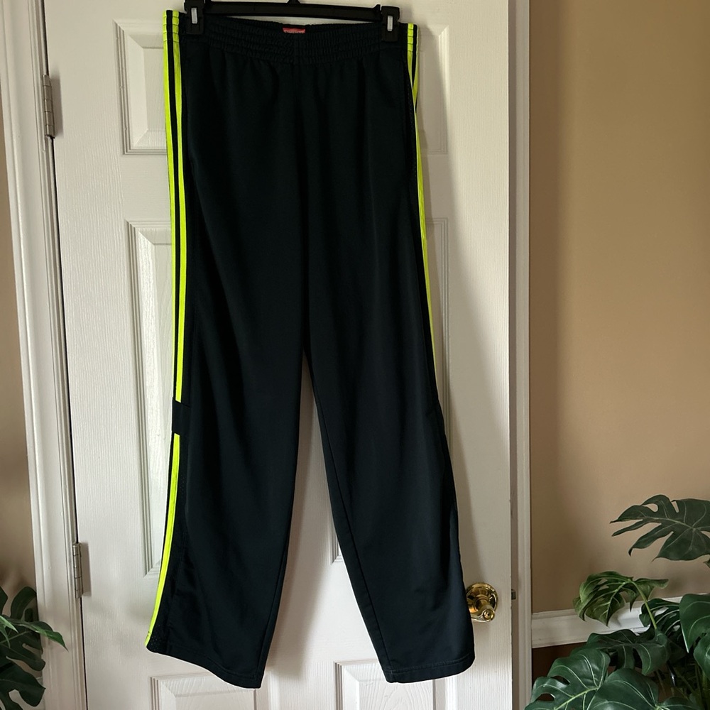 Adidas 3-Stripes Essentials Men Blue Joggers w/Neon Yellow Stripes ~ Size Large